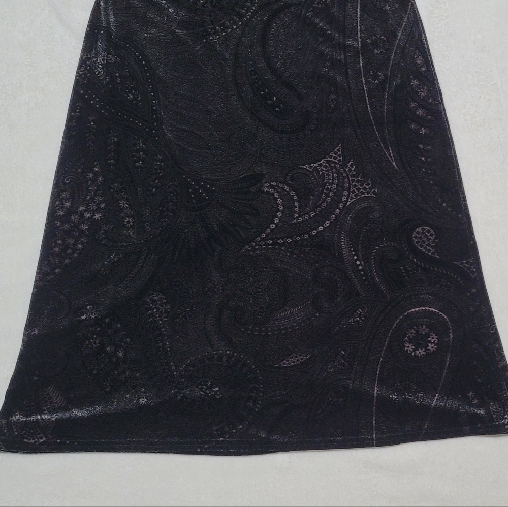 Kathie Lee Whimsigoth Vintage 90s Black Gray Paisley Velvet A-line Maxi Skirt M - Picture 4 of 9